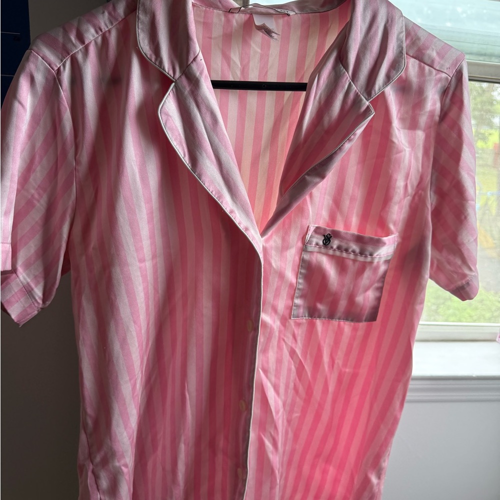 Victoria's Secret Pink Button Down Shirt Casual Sleepwear Night short sleeve top - Picture 7 of 11